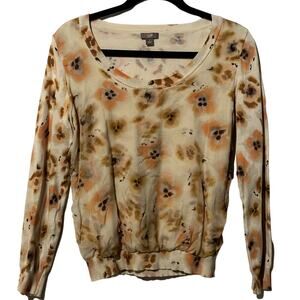 J.Jill Floral Silk Overlay Long Sleeve Cottage Core Prairie Sweater Size Small